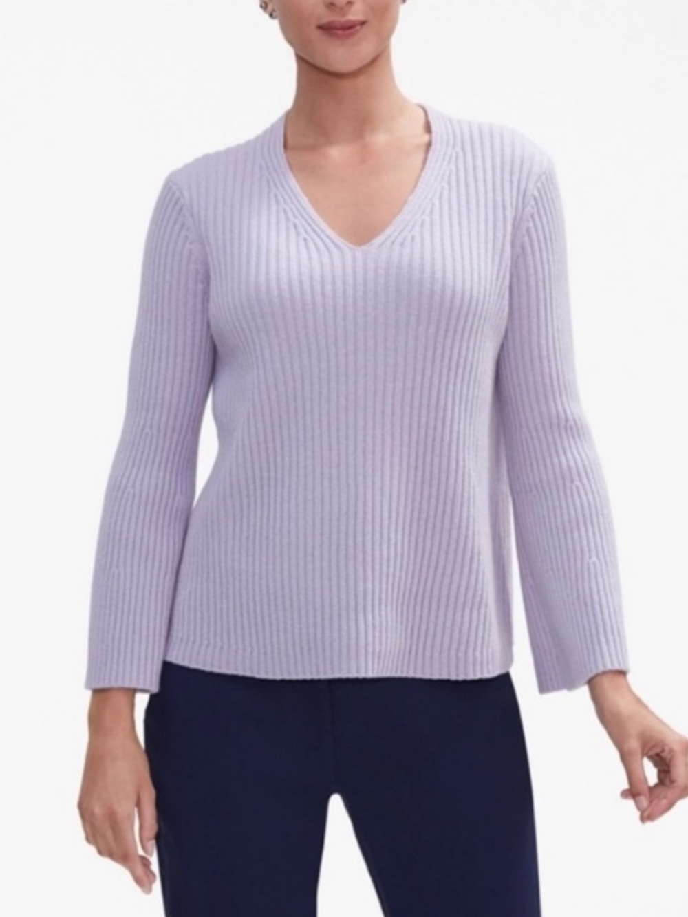 MM. Lafleur Lavender Ribbed Knit Merino Wool & Cashmere Sweater Size Large